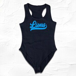 NO CUTS Womens Handmade Black/Blue Lions Bodysuit, Gameday Outfit ideas